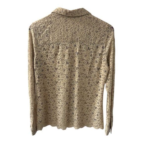 Eddie Bauer 1920 Lace Sheer Button Up Tan Blouse Size M Women - Picture 3 of 9